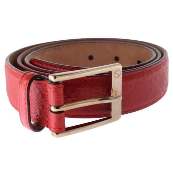 Gucci Red Leather Belt with Gold Buckle - Picture 1 of 2